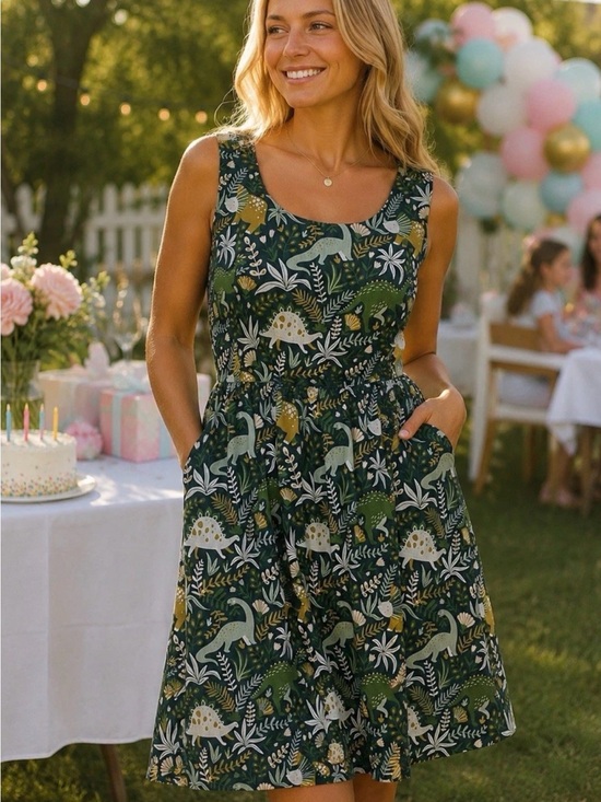 Modcloth Dresses & Skirts - ModCloth Optimistic Effect Dinosaur Print Fit & Flare Cotton Dress 2XL NEW